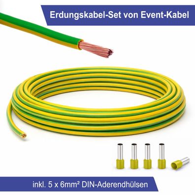 Erdungskabel 6mm² - Grün/Gelb - H07V-K - Erdungsleitung Aderleitung feindrähtig