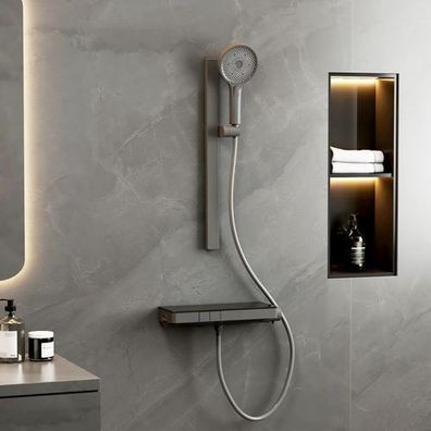 EMKE Duschsystem Ohne Kopfbrause Duschset Mit Thermostat Duscharmatur Gunmetal Dusch