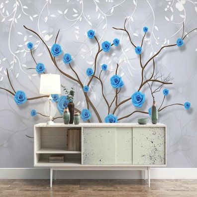Fototapete Blaue Rosen Baum Wanddeko Wohnzimmer Schlafzimmer Modern 10399