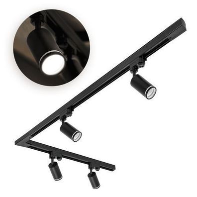 Schienensystem Komplett-Set 4x GU10 Lampe + 1m+2m Schiene + L-Verbinder Schwarz