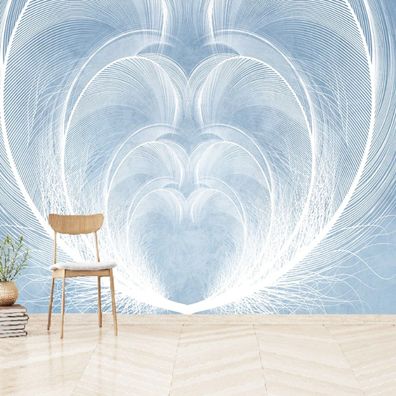 Premium Wandtapete Blaue Federn Minimalistisch Wohnzimmer Elegant 10412