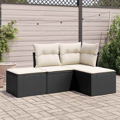 vidaXL 4-tlg. Garten-Sofagarnitur mit Kissen Schwarz Poly Rattan