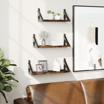 vidaXL 3-tlg. Wandregal-Set Räuchereiche Holzwerkstoff