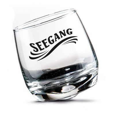 Gilde 2tlg. Set, Wackelglas, "Seegang", Schriftzug, Glas, klar, VE 3, H. 8.5 cm,