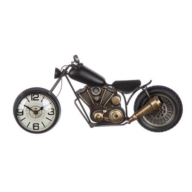 Gilde Wanduhr, Motorrad, Metall, grau, schwarz, bronzefarben, VE 1, L. 6.5 cm, B