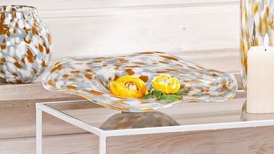 Gilde Glass Art, Schale, "Joyce", gesprenkelt, Glas, blau, braun, weiß, VE 2, H