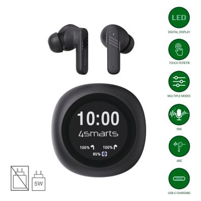 4smarts TWS Bluetooth Kopfhörer SkyBuds Screen Pro ANC, chwarz