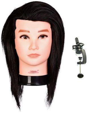 Übungskopf Brandon schwarz – echter Menschenhaar, mit Halterung