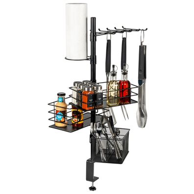 eluno 5-in-1 Grillzubehör-Organizer zur Klemmmontage, aus schwarzem Metall