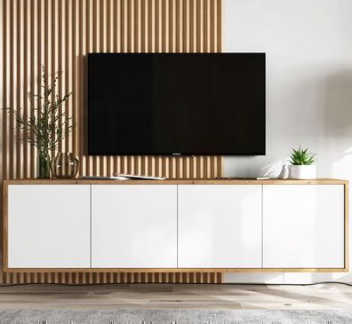 RTV-Wandschrank Fernsehschrank Modern TV-Schrank 150 cm Wotan Eiche - Weiß Matt