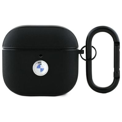 Hülle Case AirPods 4 BMW Echtleder schwarz Logo Metal