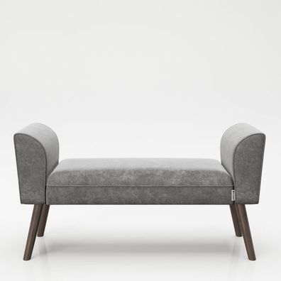 Playboy - Sitzbank Tiffany gepolsterte Bank mit Samtüberzug in Grau, Massivholzfüße