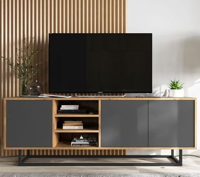 TV-Schrank RTV Fernsehschrank Modern TV-Lowboard 150 cm Wotan Eiche Graphit Matt