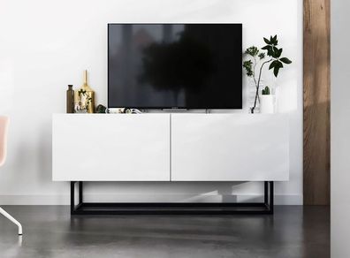 TV-Schrank TV-Lowboard Loft Industrial TV Möbel Matt Freistehend Weiß Matt 120 cm