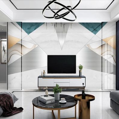 Fototapete Modern - Geometrische Metalllinien & Marmor TV Hintergrund 10423