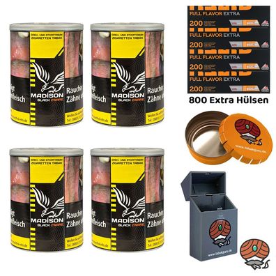 Madison Black/Schwarz Dose 4x 120g, Gizeh Full Flavor Extra Papier Hülsen, Zube