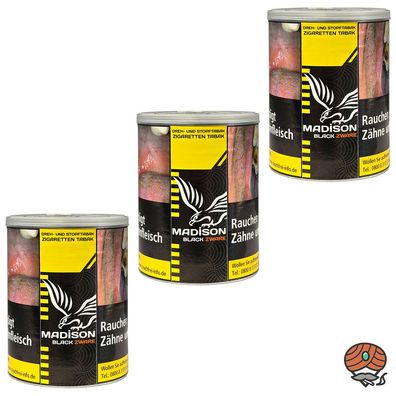 Madison Black/Schwarz Premium Tobacco Zware Drehtabak/Stopftabak 3x 120g Dose