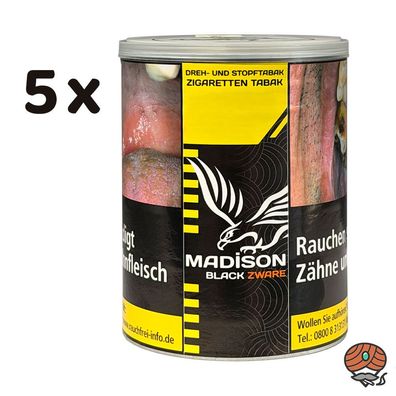 Madison Black/Schwarz 5x 120g Dose Premium Tobacco Zware Drehtabak / Stopftabak