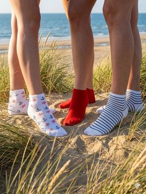 Damen Sneaker Socken 3er-Pack - Maritimer Look - Baumwolle