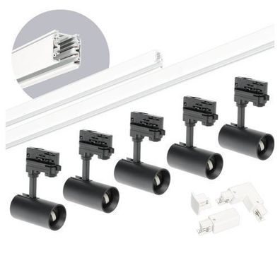 Schienensystem Komplett-Set weiße Schiene 2m+1m, 5x L-Lampe Schwarz, L-Weiche