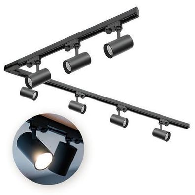 Schienensystem Komplett-Set 1m+2m Schiene, 'L'-Schalter, 7x Lampe, 2x Sockel Schwarz