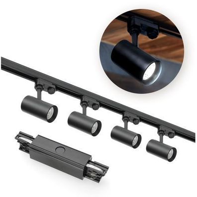 Schienensystem Komplett-Set 1m+1m Schiene, I ext., 4x Lampe, 2x Sockel Schwarz