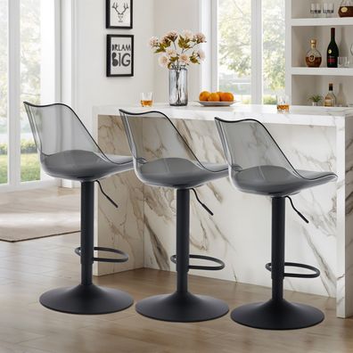 2er Set Transparente Barhocker, Höhenverstellbar, mit Rückenlehne & Fußstütze