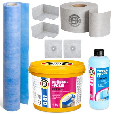 Dichtset Flüssigfolie 4kg Dichtband Eckenfugen Manschetten 5m2 Dichtbahn H500