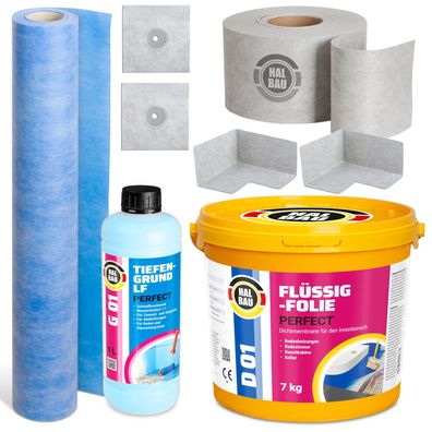 Dichtset Flüssigfolie 7kg Dichtband Eckenfugen Manschetten 5m2 Dichtbahn H501