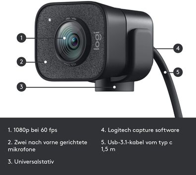 Logitech StreamCam Webcam 1920 x 1080 pixels USB 3.2 Gen 1 (3.1 Gen 1) Black B-WARE