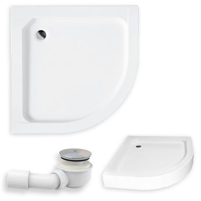 Duschwanne Viertelkreis Acryl ALEX 70x70x4x16 Weiß | Ablaufgarnitur & Füße im SET!