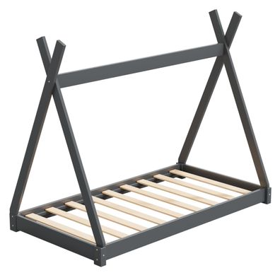 HAGO® Kinderbett Tipibett Holz Grau 160x80cm Natur Bettgestell Tipi Lattenrost