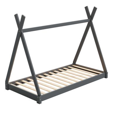 HAGO® Kinderbett Tipibett Holz 200x90cm Grau Bettgestell Tipi Lattenrost