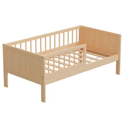 HAGO® Kinderbett 140x70cm Natur Holzbett Einzelbett Rausfallschutz Beistellbett