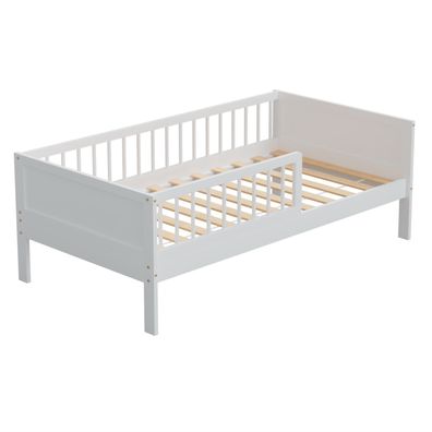 HAGO® Kinderbett 160x80cm Weiß Holzbett Einzel Rausfallschutz Beistellbett