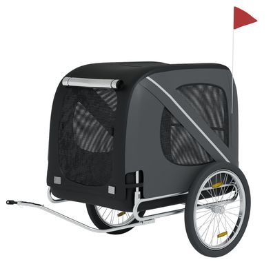 HAGO® Hundeanhänger Fahrrad Buggy Transportbox klappbar Stahl 40kg Schwarz Grau
