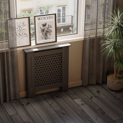 HAGO® Heizkörperverkleidung Heizungsabdeckung Holz 78x19x82 Schwarz Wabenmuster