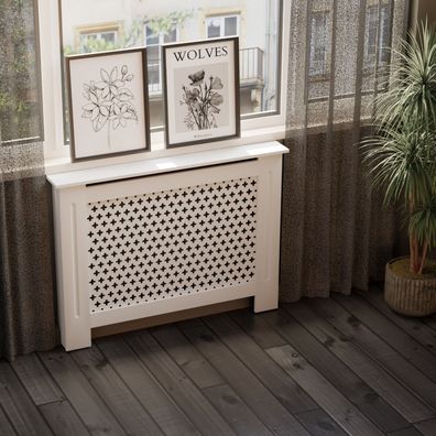 HAGO® Heizkörperverkleidung Heizungsabdeckung Holz 112x19x82cm Weiß Wabenmuster