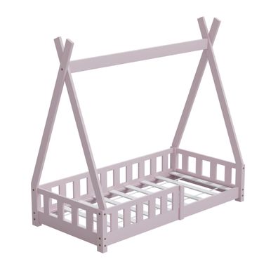 HAGO Kinderbett Tipi Bett Holzhaus 140x70 Rausfallschutz Lattenrost Kiefer Rosa
