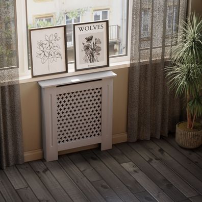 HAGO® Heizkörperverkleidung Heizungsabdeckung Holz 78x19x82cm Grau Wabenmuster