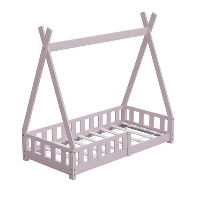 HAGO Kinderbett Tipi Bett Holzhaus 160x80 Rausfallschutz Lattenrost Kiefer Rosa