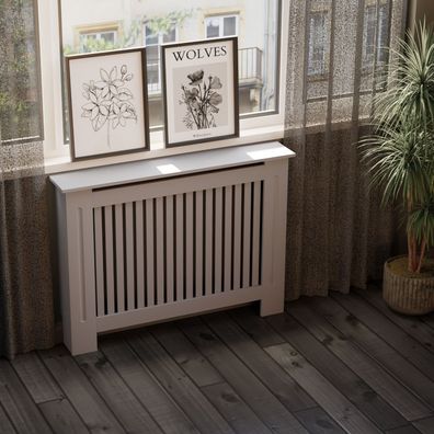 HAGO® Heizkörperverkleidung Heizungsabdeckung Holz 112x19x82 Grau Landhaus Stil