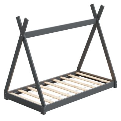 HAGO® Kinderbett Tipibett Holz Kiefer 140x70cm Bettgestell Tipi Lattenrost Grau