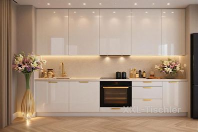Küchenzeile Linea 290 Weiß Hochglanz-Matt-Soft Close- Premium Box- Einbauküche 2,9 m