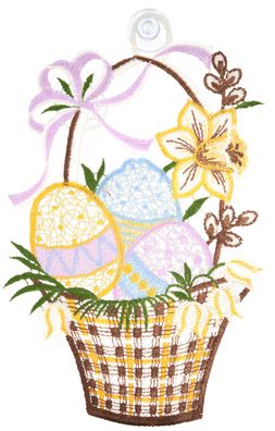 Fensterbild Ostern Spitze Fensterdekoration Plauener Stickerei Osterkorb 24 cm