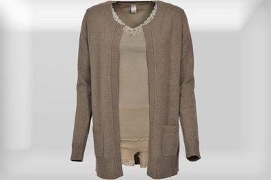 Strickjacke Kaschmir Damen Hemisphere taupe melange offen taschen wärmend