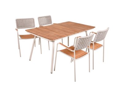 Garten-Sitzgruppe LOTTE 5-tlg. Teak Cremewei? Gartenm?bel-Set Gartengarnitur