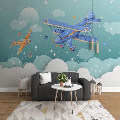 Fototapete Kinderzimmer Cartoon Flugzeug Wanddeko Babyzimmer Modern 10455