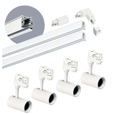 Schienensystem Komplett-Set 1m+2m Schiene, 4x Lampe, L-Stecker rechts weiß