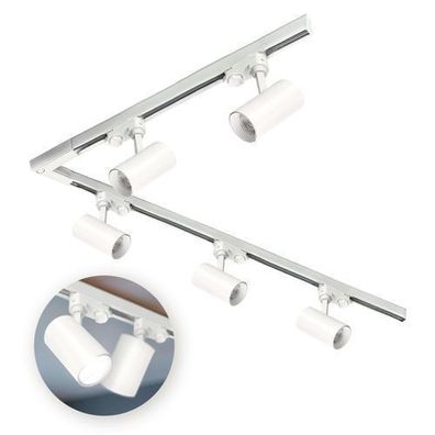 Schienensystem Komplett-Set 1m+2m, L rechts, 5x Lampe, 2x Sockel weiß